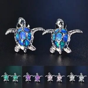 Blazing Blue Fire Opal Sea Turtle Earrings
